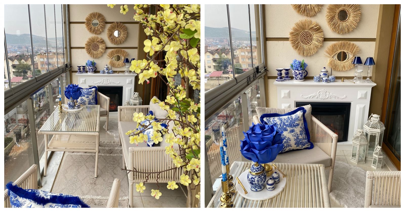Blue Blanc Desenle Güzelleşen Bu Balkonun Keyfine Diyecek Yok