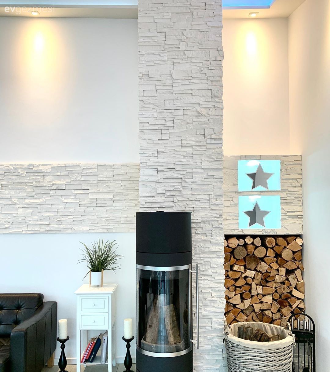 Salon, Şömine, Beyaz, Siyah