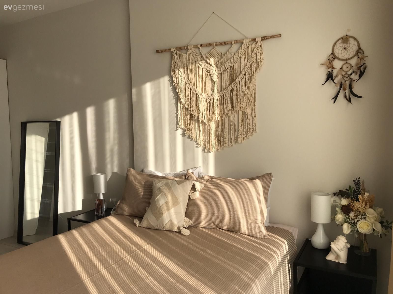 Yatak Odası, Beyaz, Krem, Vizon, Boy aynası, Ayna, Makrome