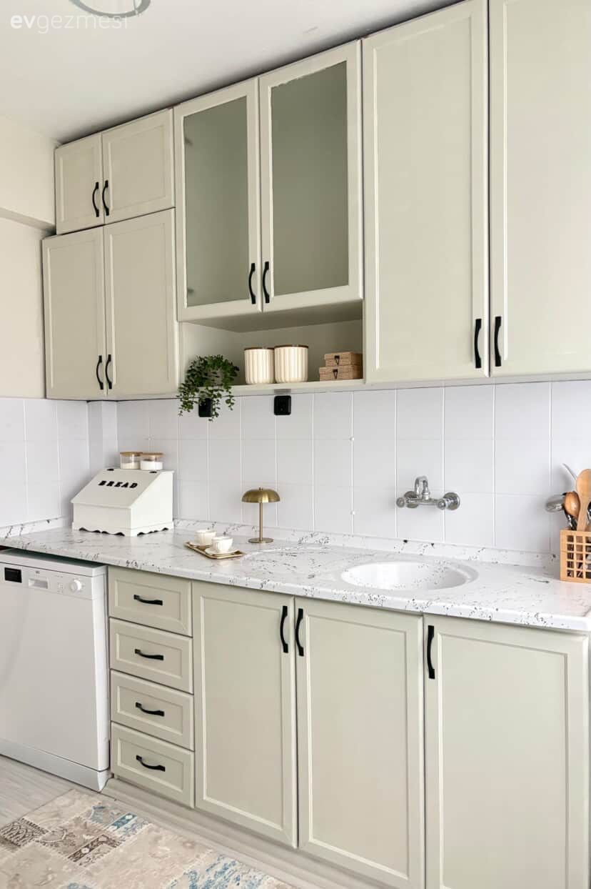 Mutfak, Mutfak boyama, Mobilya boyama, Bej, Fayans boyama