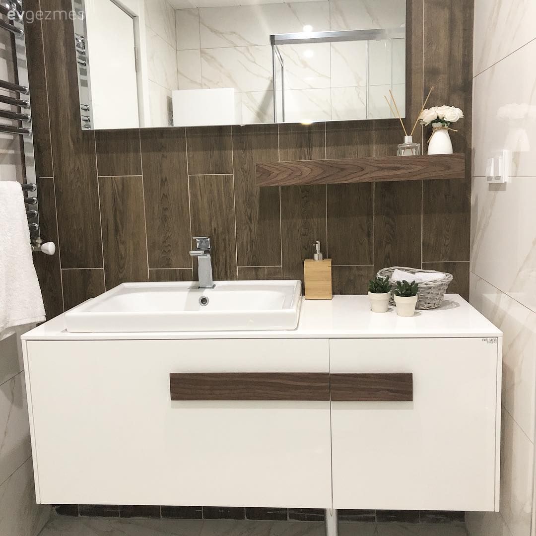 Banyo, Beyaz, Kahverengi, Banyo dolabı, Banyo aynası