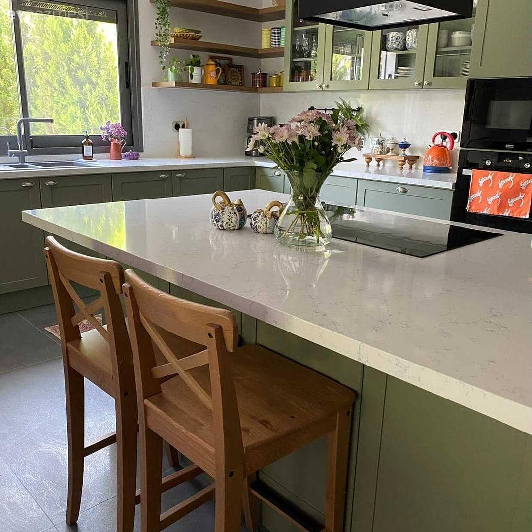 Mutfak, Gri, Beyaz, Yeşil, Mutfak tezgahı, Mutfak tezgah arası, Tezgah arası seramik, Mutfak aksesuarları