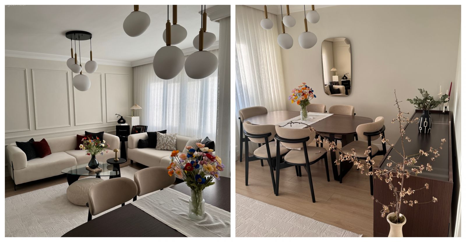 Bu Modern Salonda Krem Koltuklar Ferahlık ve Konfor Kaynağı