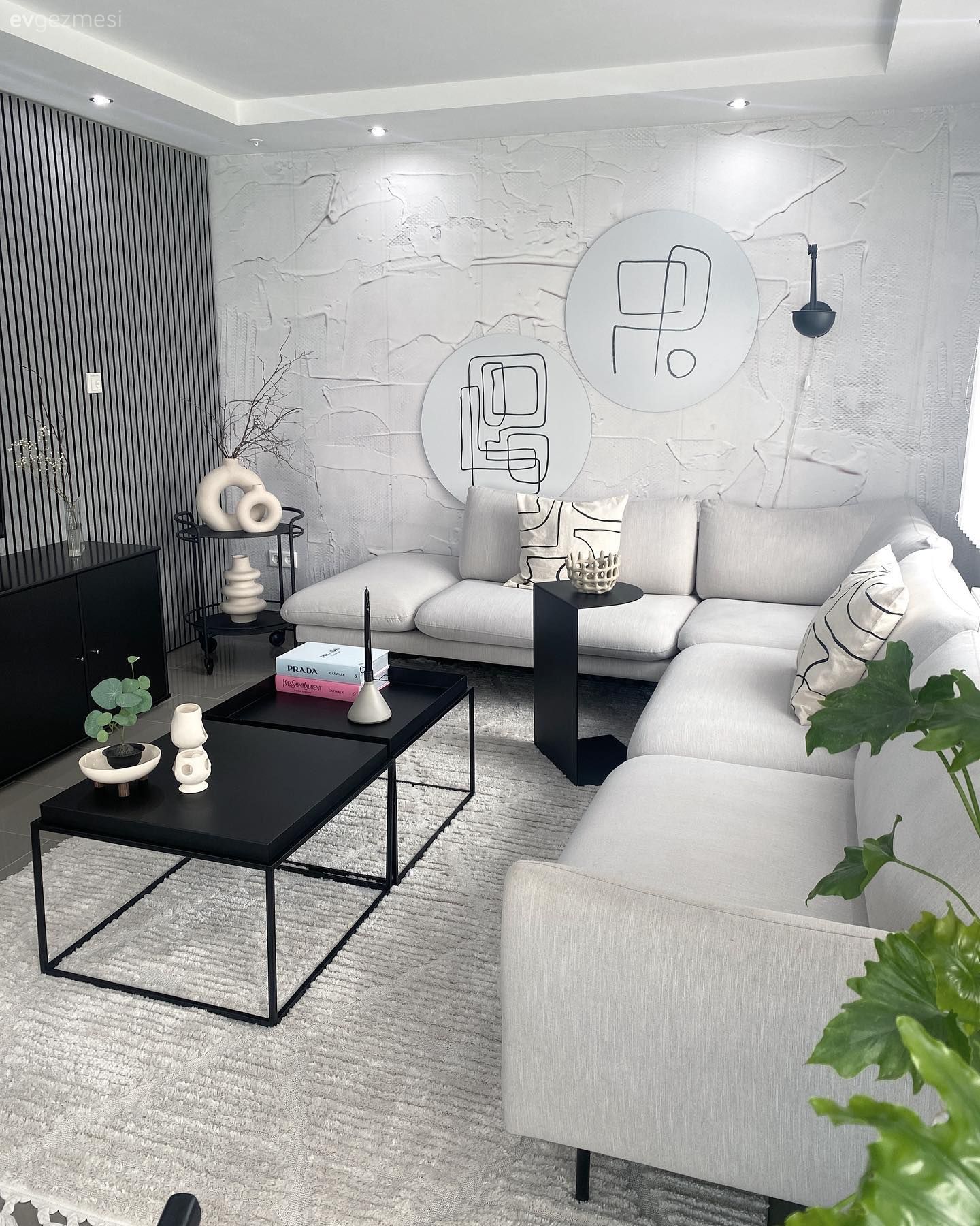 Salon, Modern, Beyaz, Bej, Siyah, Köşe koltuk, Koltuk takımı, Sandalye, Berjer, Tv ünitesi, Tv ünitesi aksesuarları, Ev Aksesuar, Halı, Salon halısı, Led aydınlatma, Aydınlatma, Orta sehpa, Sehpa, Duvar dekorasyonu, Duvar ayna kaplama, Ayna, Spot aydınlatma, Dekoratif Objeler, Kırlent, Ev tekstili, Ev bitkisi