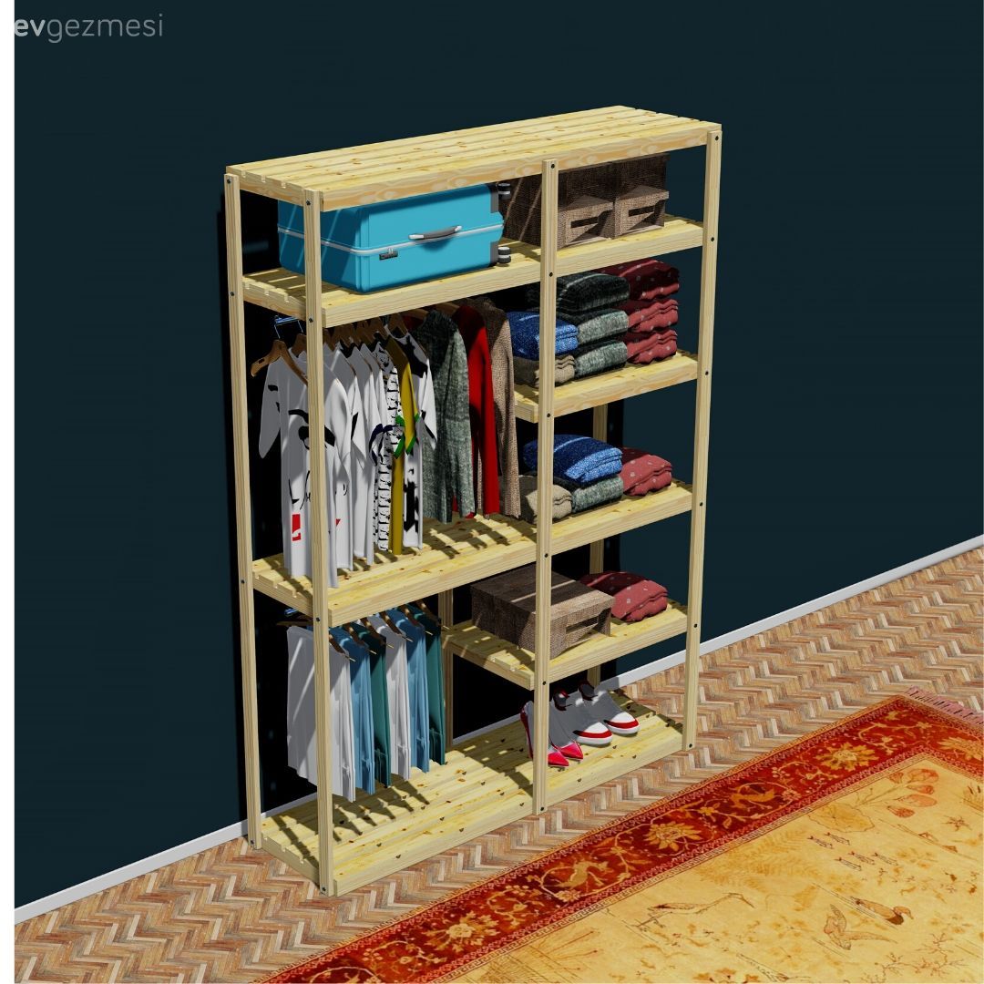 Açık ahşap wardrobe elbise dolabı