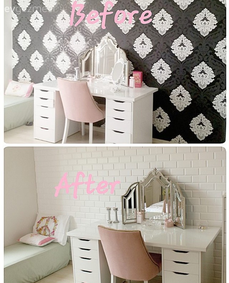 Sina hanımın sıkıldığı ve eskimiş duvar kağıdını yenileme projesi..