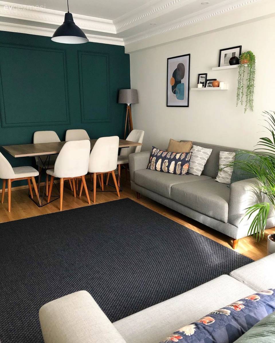 Modern Ruhlu Bu Salon Yeşil Duvarıyla Daha Bir Dikkat Çekici!