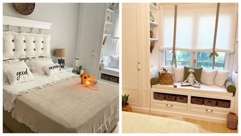 Romantik Ruhlu Bu Yatak Odasında İşlevsel Tasarımlar Ön Planda