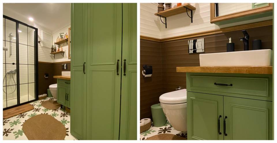 Yeşil ve Kahverengiyle Yenilenen Bu Banyo Adeta Doğanın Yansıması!