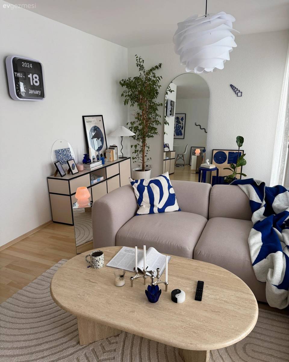 Japandi Stilin Hakim Olduğu Bu Evde Maviler Göz Bebeği!