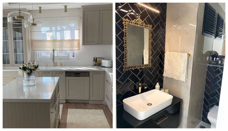 Bu Mersin Evinde Ferahlığı Getiren Tonlar Pirinç Yansımalarla Tamamlanmış!