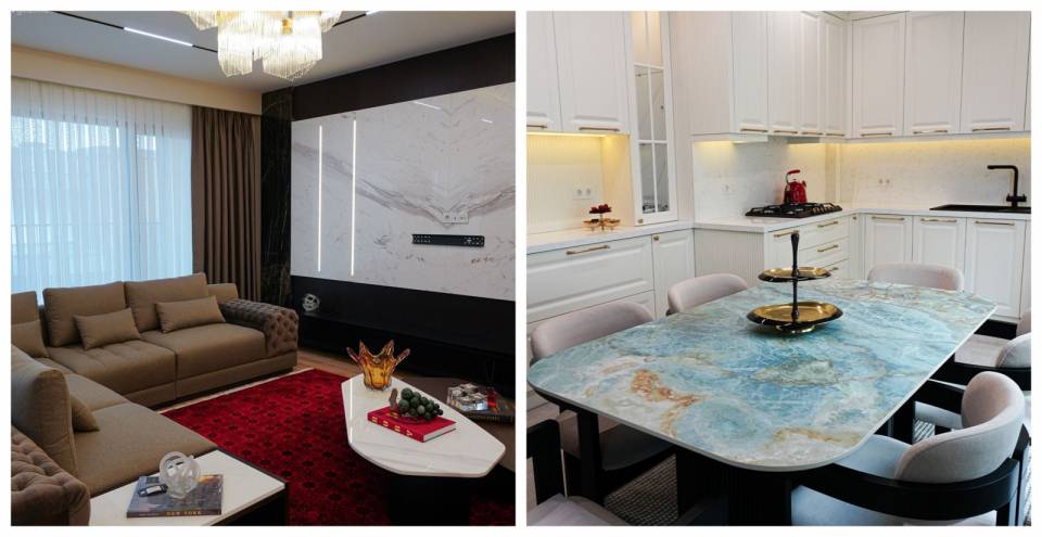 Mermer Yüzeyler ve Işıltılı Aksesuarlar ile Göz Alıcı Bir İstanbul Evi