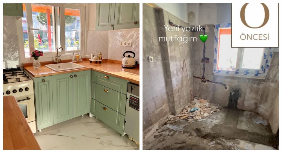 Bu Yazlık Mutfağı Yeşil Dolapların Enerjisiyle Kuşanmış