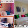 Küçük değişimlerle yaz dekorundan, sonbahar dekoruna geçen bir oda..