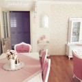 Klasik stilde pembe ve beyaz ağırlıklı bir ev..